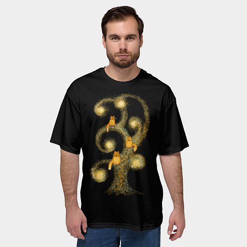 Мужская футболка оверсайз Коты на дереве / 3D-принт – фото 3