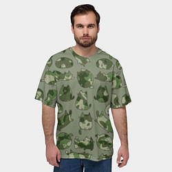 Футболка оверсайз мужская Камуфляж с котиками хаки, цвет: 3D-принт — фото 2