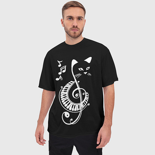 Мужская футболка оверсайз Музыкальный кот / 3D-принт – фото 3