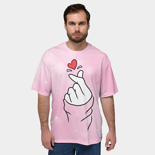 Мужская футболка оверсайз Сердечко пальцами / 3D-принт – фото 3