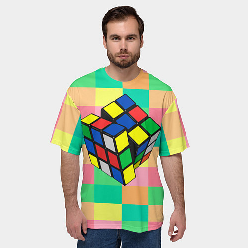 Мужская футболка оверсайз Кубик Рубика / 3D-принт – фото 3