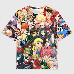 Футболка оверсайз мужская Аниме коллаж, цвет: 3D-принт