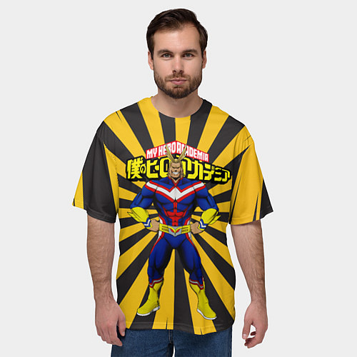 Мужская футболка оверсайз MY HERO ACADEMIA желтые полосы / 3D-принт – фото 3