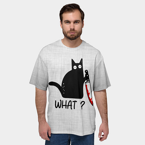 Мужская футболка оверсайз What cat / 3D-принт – фото 3