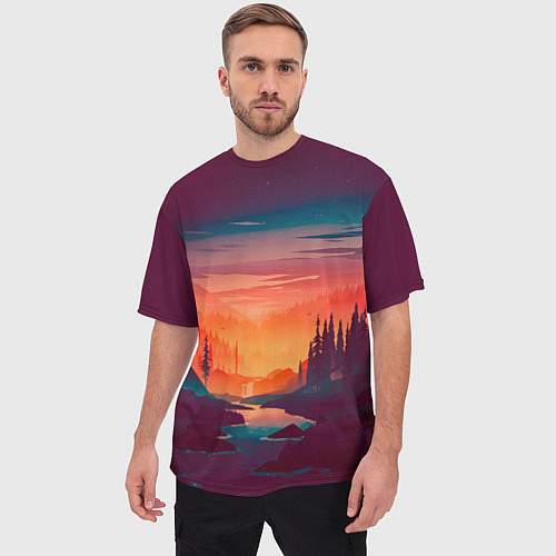 Мужская футболка оверсайз Minimal forest sunset / 3D-принт – фото 3