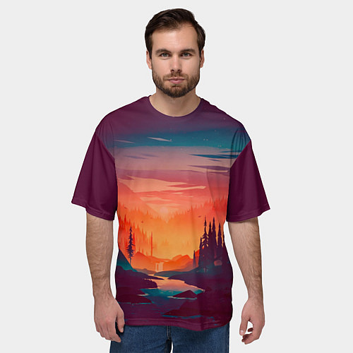 Мужская футболка оверсайз Minimal forest sunset / 3D-принт – фото 3