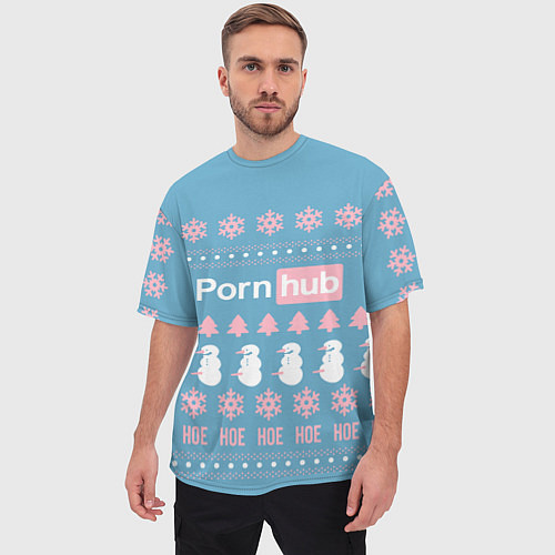 Мужская футболка оверсайз Pornhub - christmas sweater / 3D-принт – фото 3