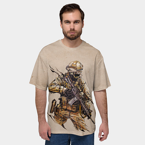 Мужская футболка оверсайз Военный / 3D-принт – фото 3