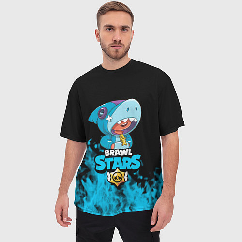 Мужская футболка оверсайз Brawl stars leon shark / 3D-принт – фото 3
