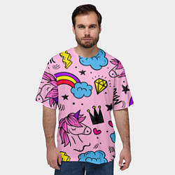 Футболка оверсайз мужская Единороги, цвет: 3D-принт — фото 2