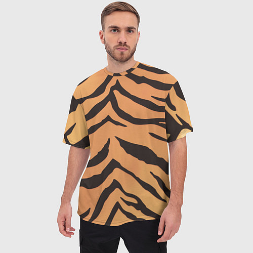 Мужская футболка оверсайз Тигриный камуфляж / 3D-принт – фото 3