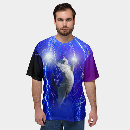 Мужская футболка оверсайз Грозовой кошак / 3D-принт – фото 3
