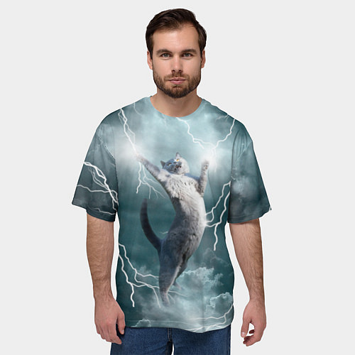 Мужская футболка оверсайз Грозовой кошак / 3D-принт – фото 3