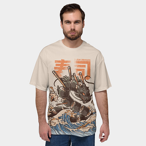 Мужская футболка оверсайз Sushi dragon / 3D-принт – фото 3