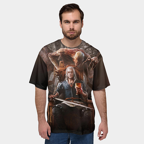 Мужская футболка оверсайз КРОВЬ И ВЕДЬМАК / 3D-принт – фото 3