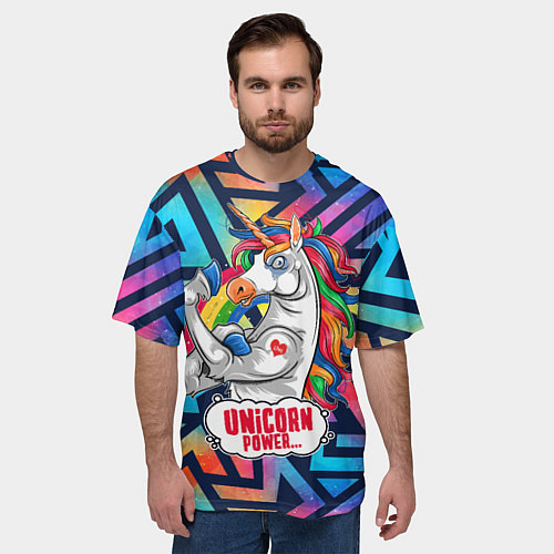 Мужская футболка оверсайз Unicorn Power Единорог / 3D-принт – фото 3