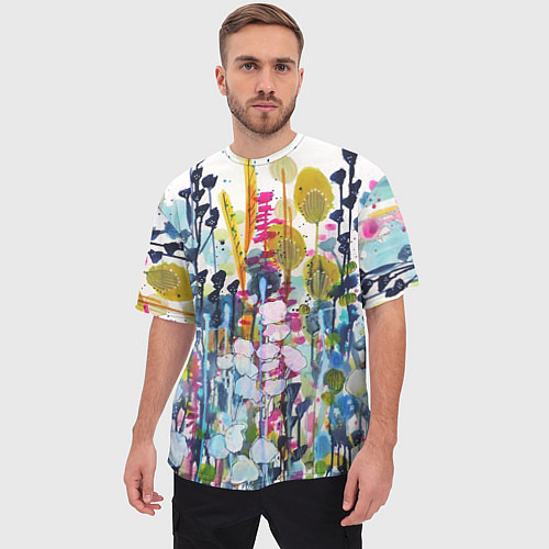 Мужская футболка оверсайз Watercolor Flowers / 3D-принт – фото 3
