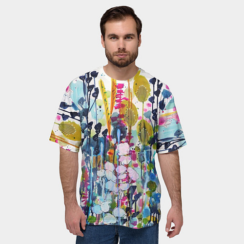 Мужская футболка оверсайз Watercolor Flowers / 3D-принт – фото 3