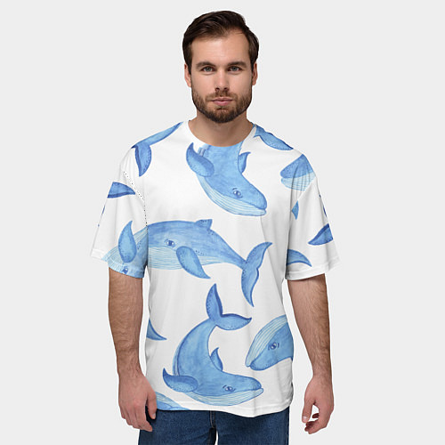 Мужская футболка оверсайз Косяк китов / 3D-принт – фото 3