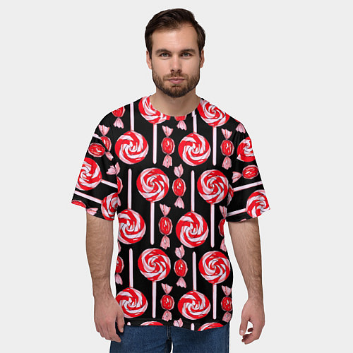Мужская футболка оверсайз Леденцы / 3D-принт – фото 3