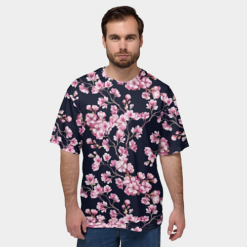 Мужская футболка оверсайз Сакура / 3D-принт – фото 3
