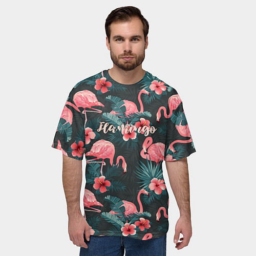 Мужская футболка оверсайз Flamingo / 3D-принт – фото 3