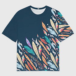 Футболка оверсайз мужская Перья, цвет: 3D-принт