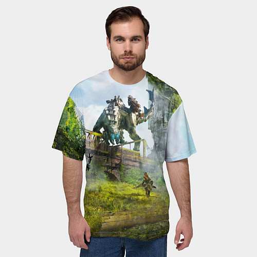 Мужская футболка оверсайз HORIZON ZERO DAWN 2020 / 3D-принт – фото 3