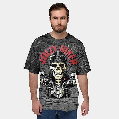 Мужская футболка оверсайз Веселый байкер / 3D-принт – фото 3