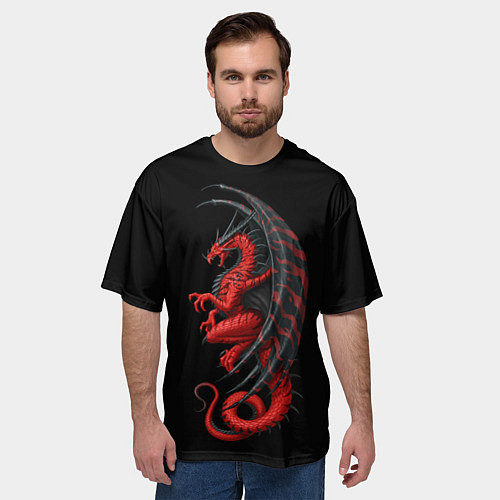 Мужская футболка оверсайз Red Dragon / 3D-принт – фото 3