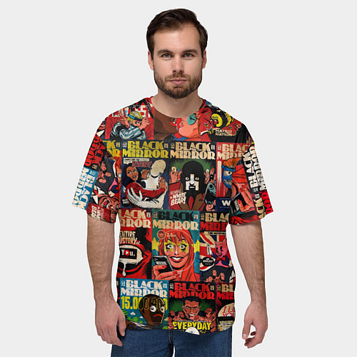 Мужская футболка оверсайз ЧЕРНОЕ ЗЕРКАЛО / 3D-принт – фото 3