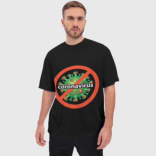 Мужская футболка оверсайз Стоп коронавирус / 3D-принт – фото 3