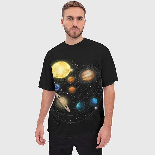 Мужская футболка оверсайз Солнечная Система / 3D-принт – фото 3