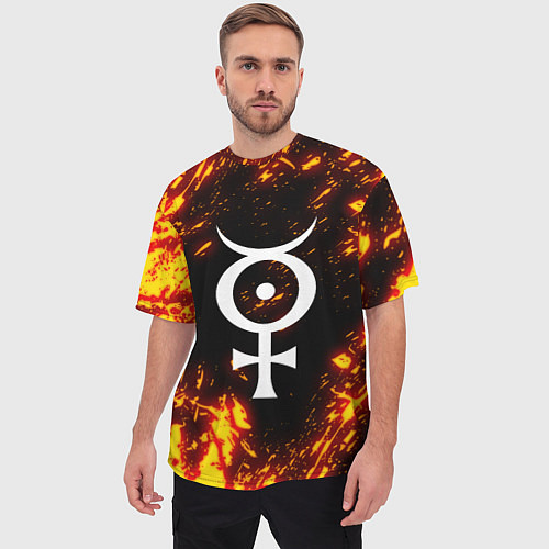 Мужская футболка оверсайз Marilyn Manson логотип на брызгах / 3D-принт – фото 3