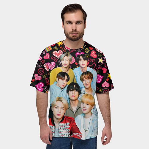 Мужская футболка оверсайз I Love BTS / 3D-принт – фото 3