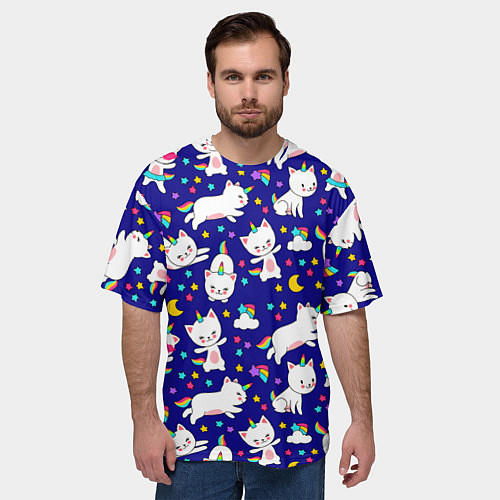 Мужская футболка оверсайз Кот-Единорог / 3D-принт – фото 3