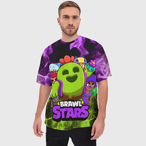 Мужская футболка оверсайз BRAWL STARS SPIKE / 3D-принт – фото 3