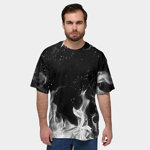 Мужская футболка оверсайз БЕЛЫЙ ОГОНЬ / 3D-принт – фото 3
