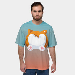 Футболка оверсайз мужская Милый корги, цвет: 3D-принт — фото 2