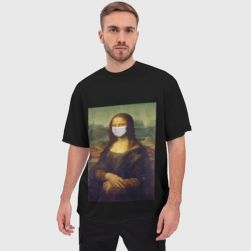 Мужская футболка оверсайз МОНА ЛИЗА В МАСКЕ / 3D-принт – фото 3