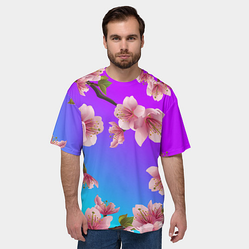 Мужская футболка оверсайз САКУРА ВИШНЯ / 3D-принт – фото 3