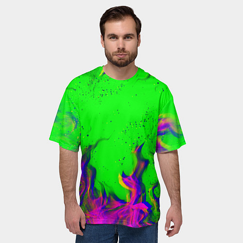 Мужская футболка оверсайз ОГОНЬ ГЛИТЧ / 3D-принт – фото 3