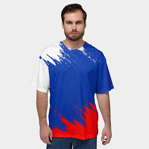 Мужская футболка оверсайз РОССИЯ ТРИКОЛОР / 3D-принт – фото 3