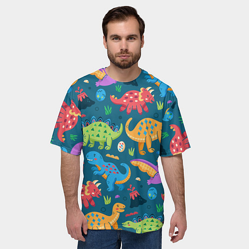 Мужская футболка оверсайз Арт с динозаврами / 3D-принт – фото 3