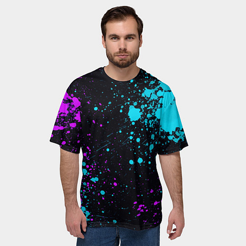 Мужская футболка оверсайз БРЫЗГИ КРАСКИ NEON / 3D-принт – фото 3