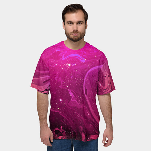 Мужская футболка оверсайз РОЗОВЫЙ КОСМОС / 3D-принт – фото 3