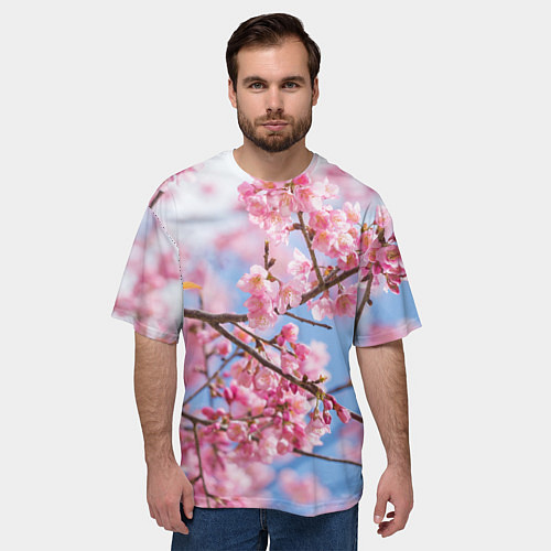 Мужская футболка оверсайз Ветки Сакуры / 3D-принт – фото 3