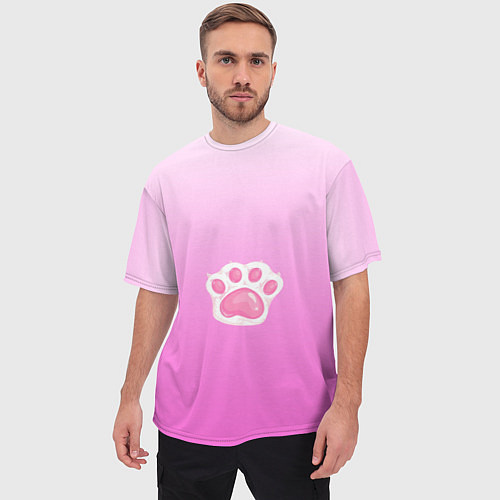 Мужская футболка оверсайз Розовая лапка с подушечками / 3D-принт – фото 3