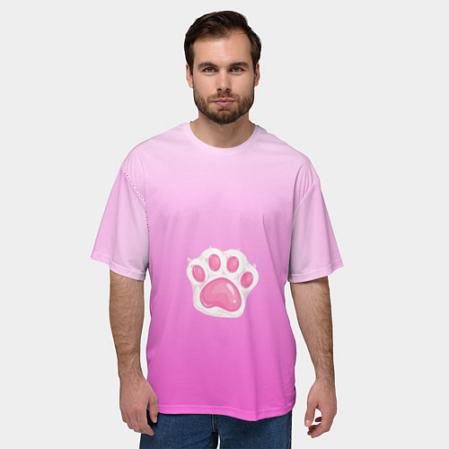 Мужская футболка оверсайз Розовая лапка с подушечками / 3D-принт – фото 3