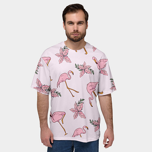 Мужская футболка оверсайз Розовый фламинго / 3D-принт – фото 3